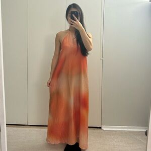 Reserved Summer Flowy Orange Tie-Dye Halter Maxi Dress